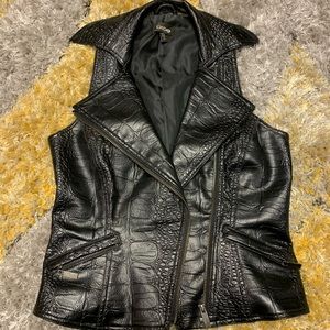Bebe Black Genuine Leather Vest Biker Burning Man Festival Style